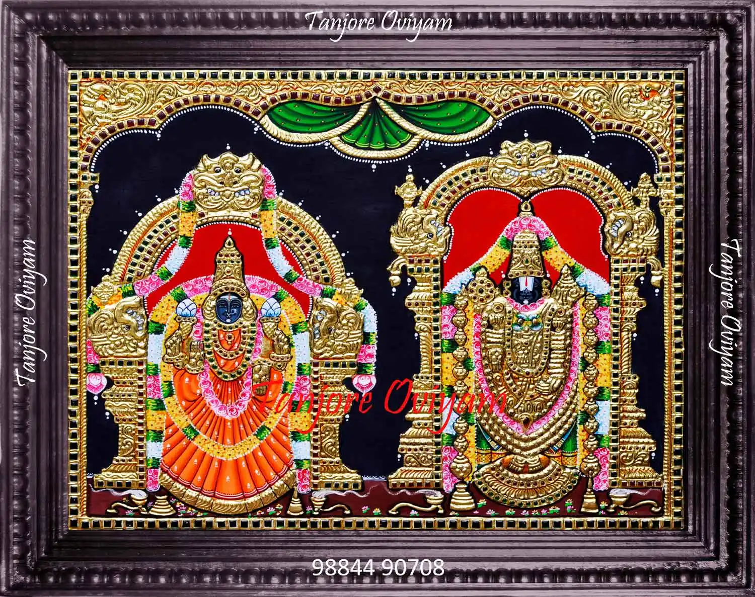 Authentic Thayar Balaji Tanjore painting with heavy gold, traditional colour palette and classical detailing
